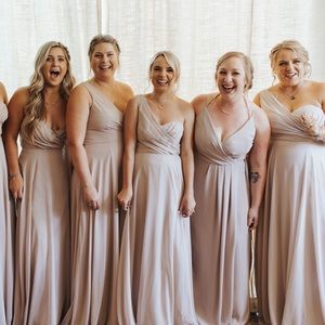 David’s Bridal Bridesmaid Dress - One Shoulder Full Skirt in Biscotti